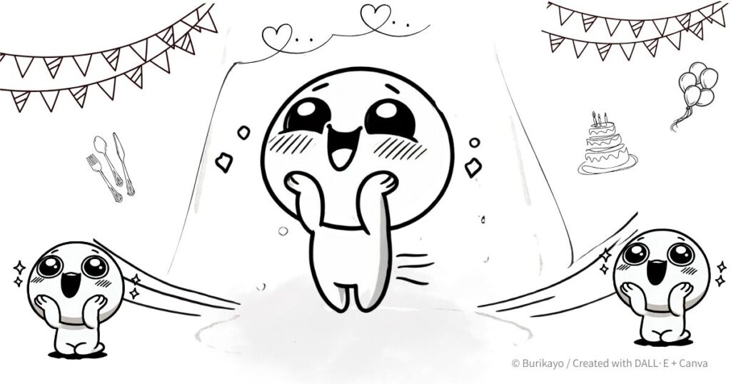 幸せそうに笑っているキャラクターが“これは天国みたい!”と言っている “This is heavenly!” の英語イラスト