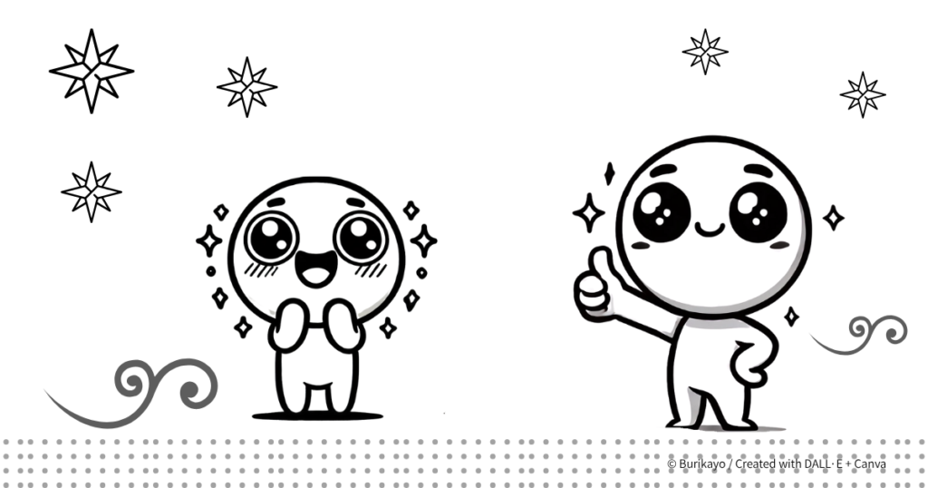 キャラクターが笑顔で親指を立てて「詳しいね!」と褒めているシーンのイラスト