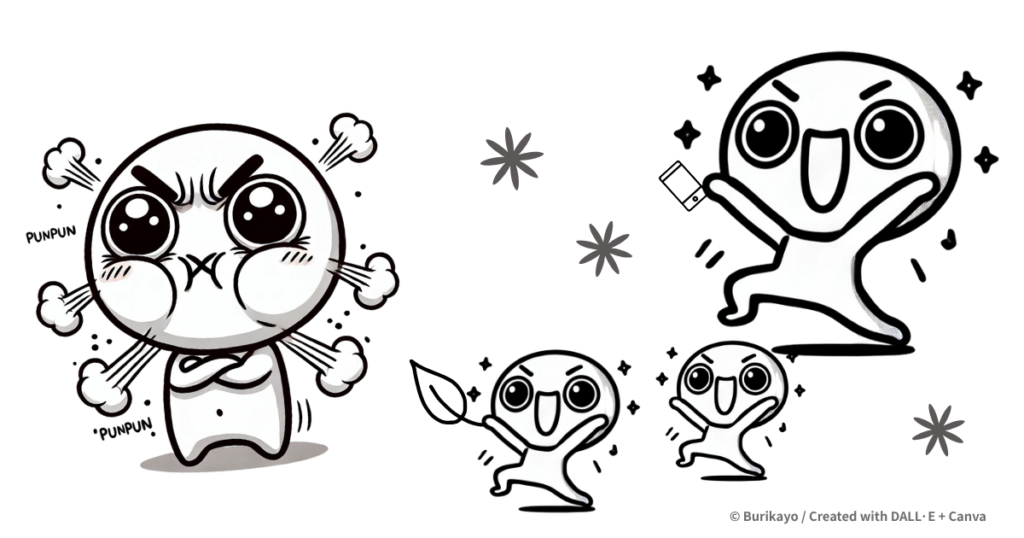 英語フレーズ “Stop messing around.” をイメージしたキャラクターのイラスト