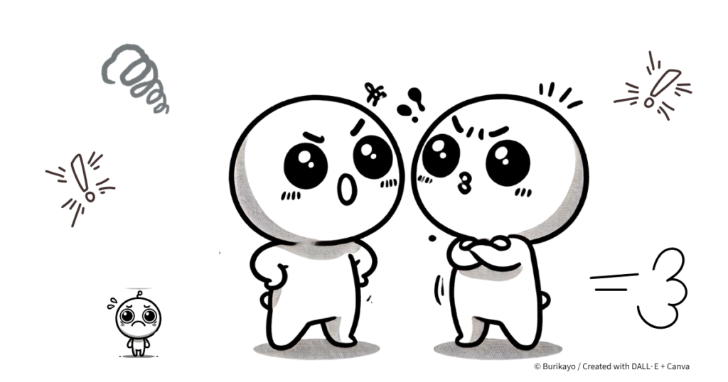 英語フレーズ “I had a little argument with my friend” をイメージしたキャラクターのイラスト