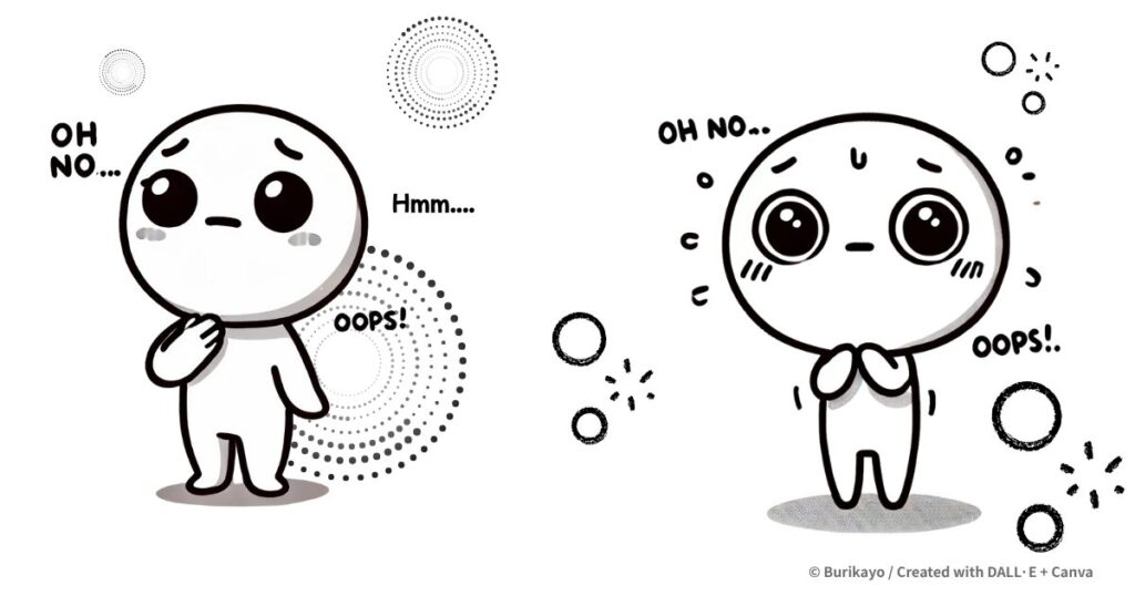 「英語フレーズ “I’m not sure.” をイメージしたキャラクターのイラスト