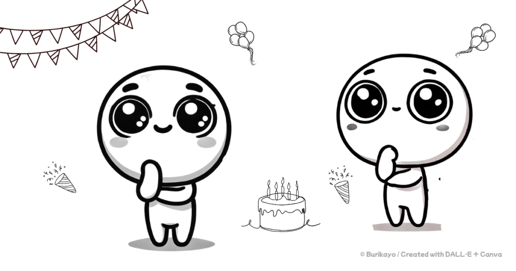 英語で年齢をやさしく聞くキャラクター。笑顔で尋ねている。