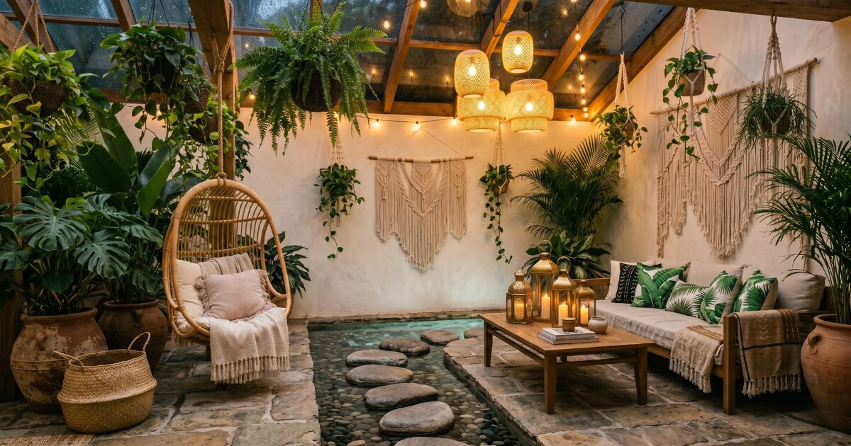 Cozy boho indoor garden space