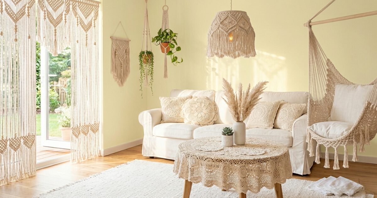 Boho cotton crochet living room decor