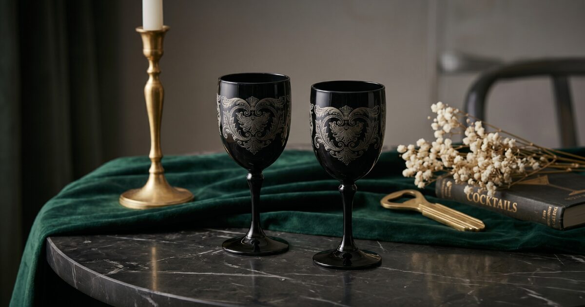 Moody black wine glass