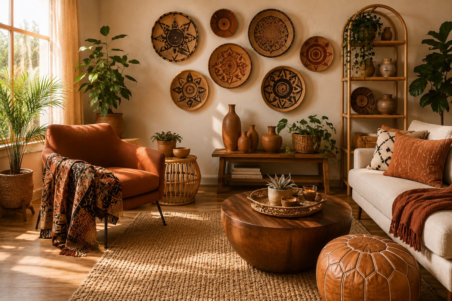 Warm Afrohemian living room